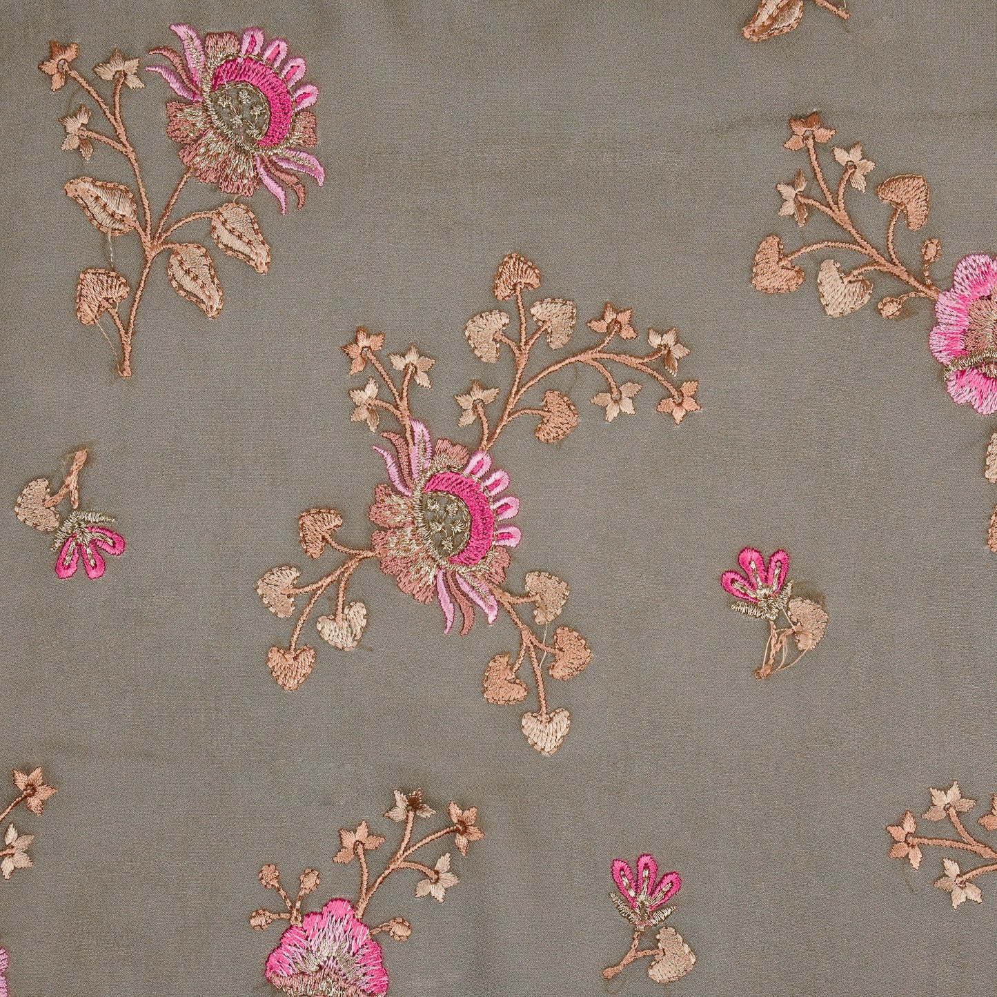 Maitri Floral Mouse Viscose Georgette Embroidered Fabric in Jaal Pattern