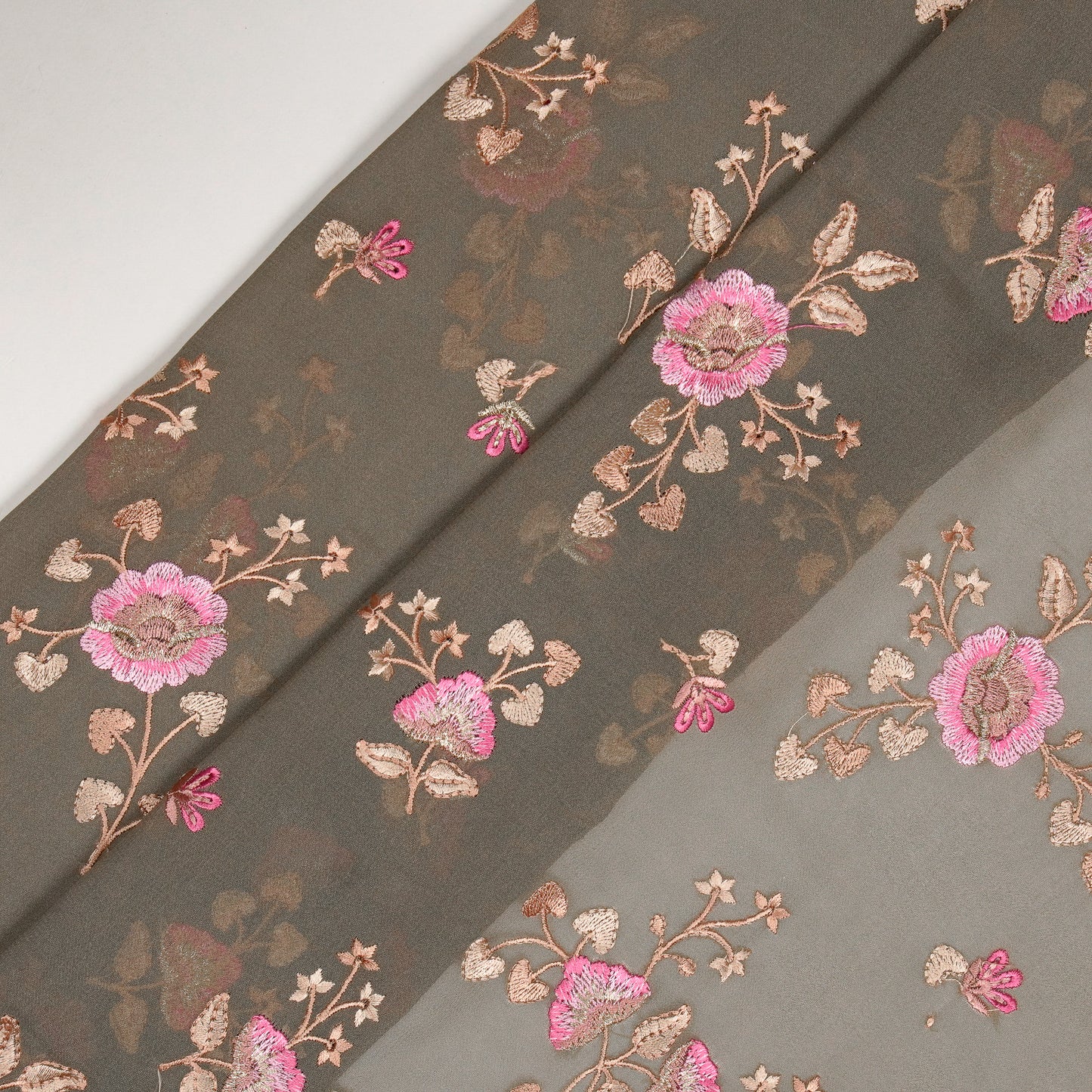 Maitri Floral Mouse Viscose Georgette Embroidered Fabric in Jaal Pattern
