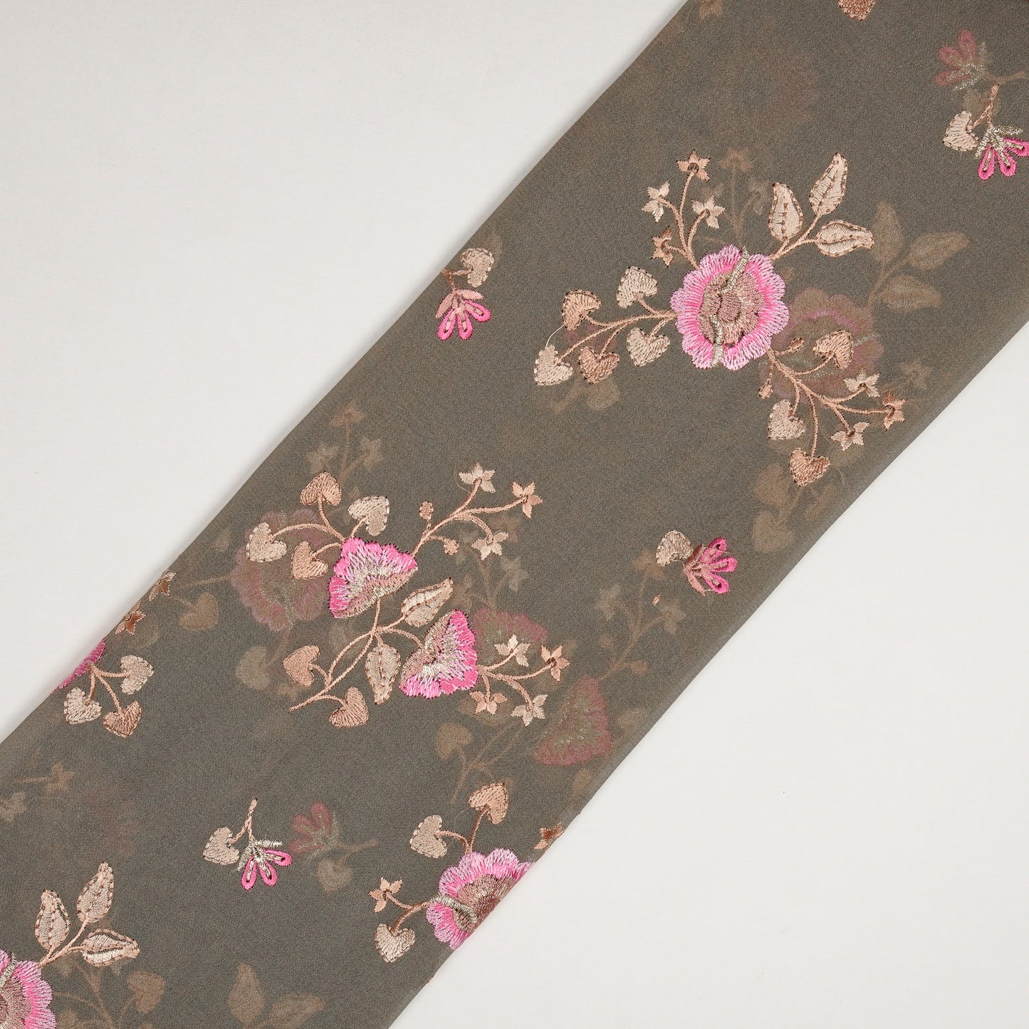 Maitri Floral Mouse Viscose Georgette Embroidered Fabric in Jaal Pattern