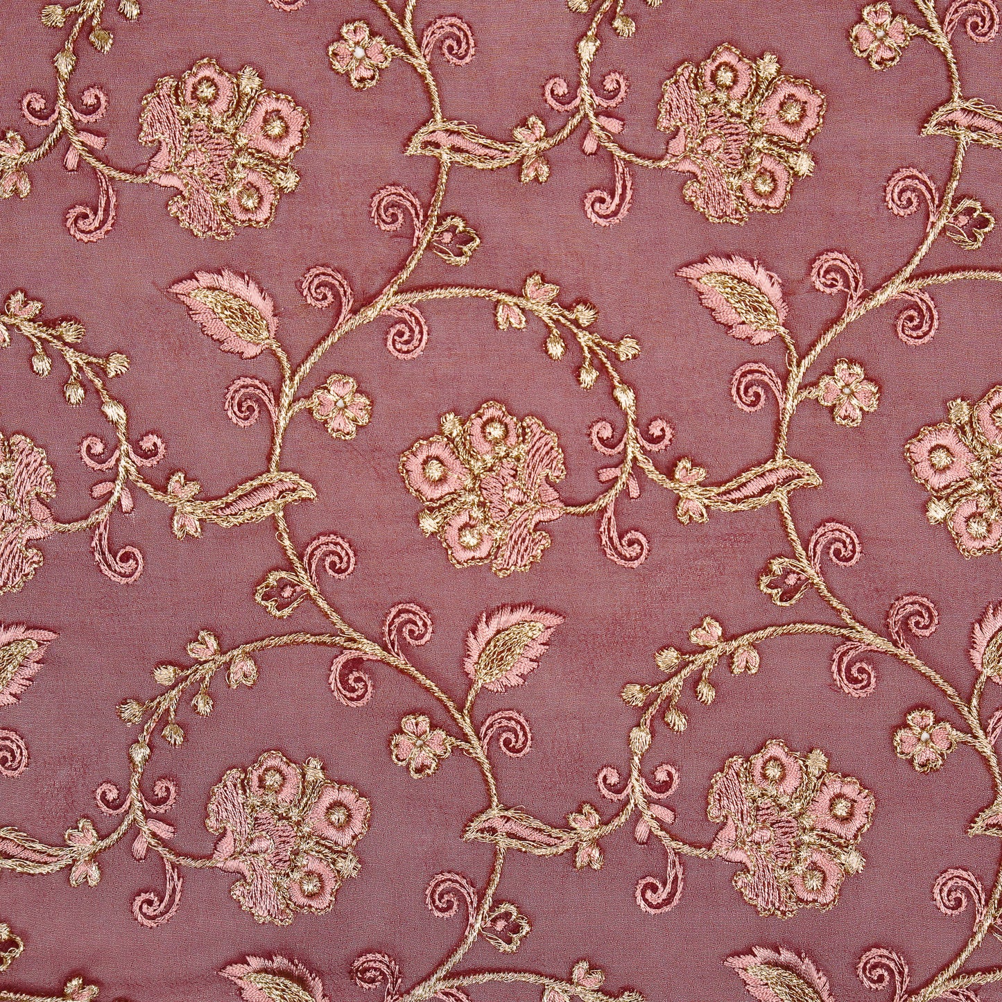 Aliya Wine Viscose Georgette Embroidered Fabric in Jaal Pattern