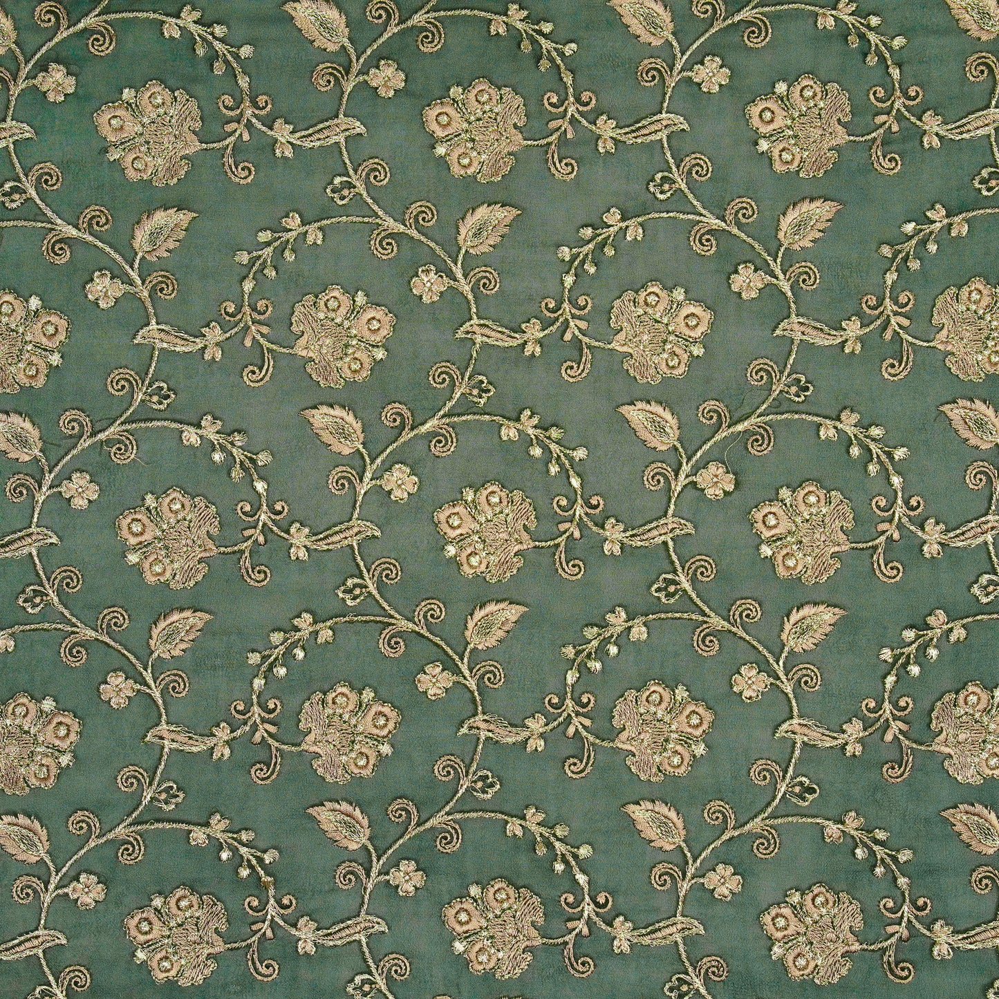 Aliya Bottle Green Viscose Georgette Embroidered Fabric in Jaal Pattern
