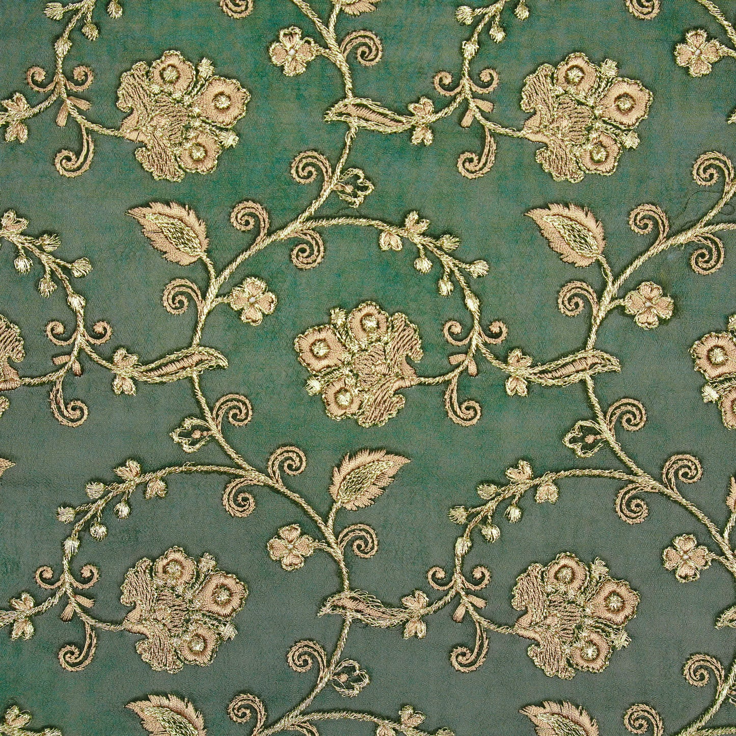 Aliya Bottle Green Viscose Georgette Embroidered Fabric in Jaal Pattern