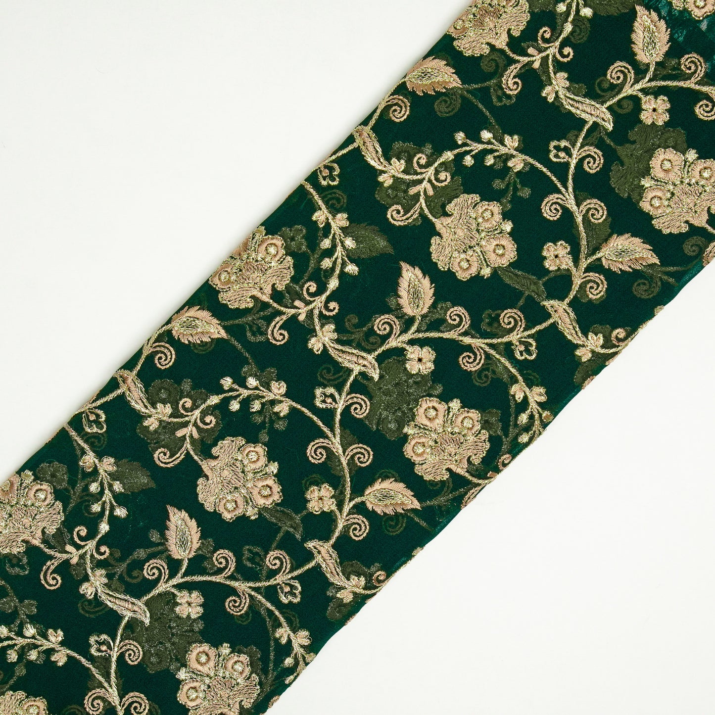 Aliya Bottle Green Viscose Georgette Embroidered Fabric in Jaal Pattern