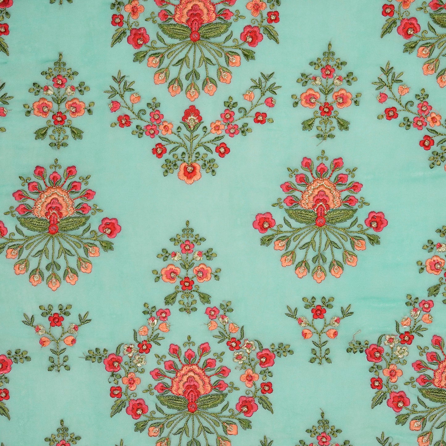 Nutan Turquoise Viscose Georgette Embroidered Fabric in Jaal Pattern