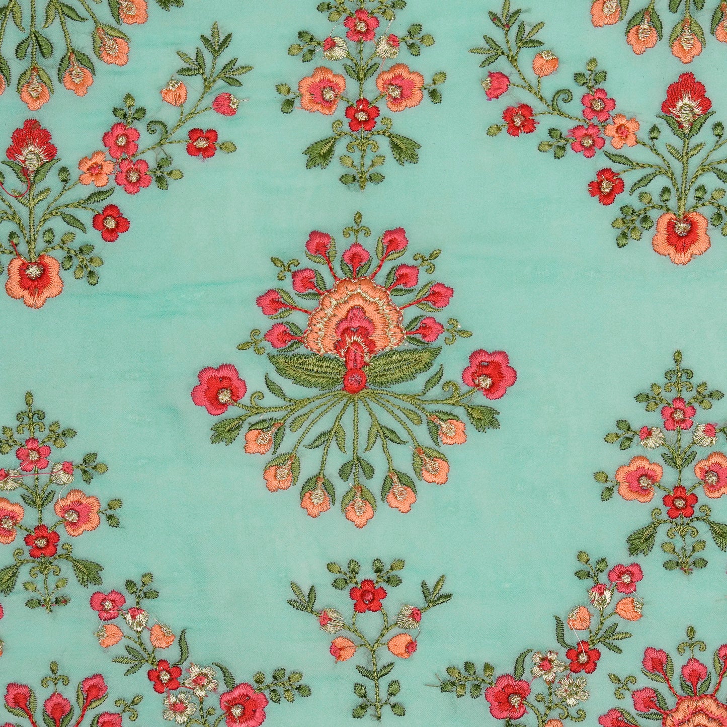 Nutan Turquoise Viscose Georgette Embroidered Fabric in Jaal Pattern