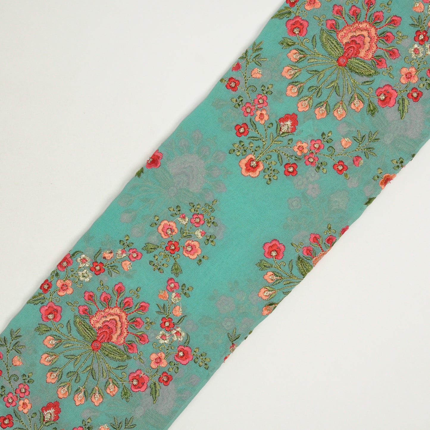 Nutan Turquoise Viscose Georgette Embroidered Fabric in Jaal Pattern