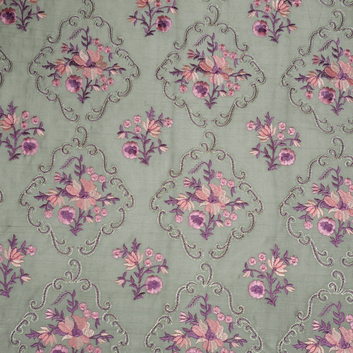 Aliza Mouse Chanderi Embroidered Fabric in Jaal Pattern