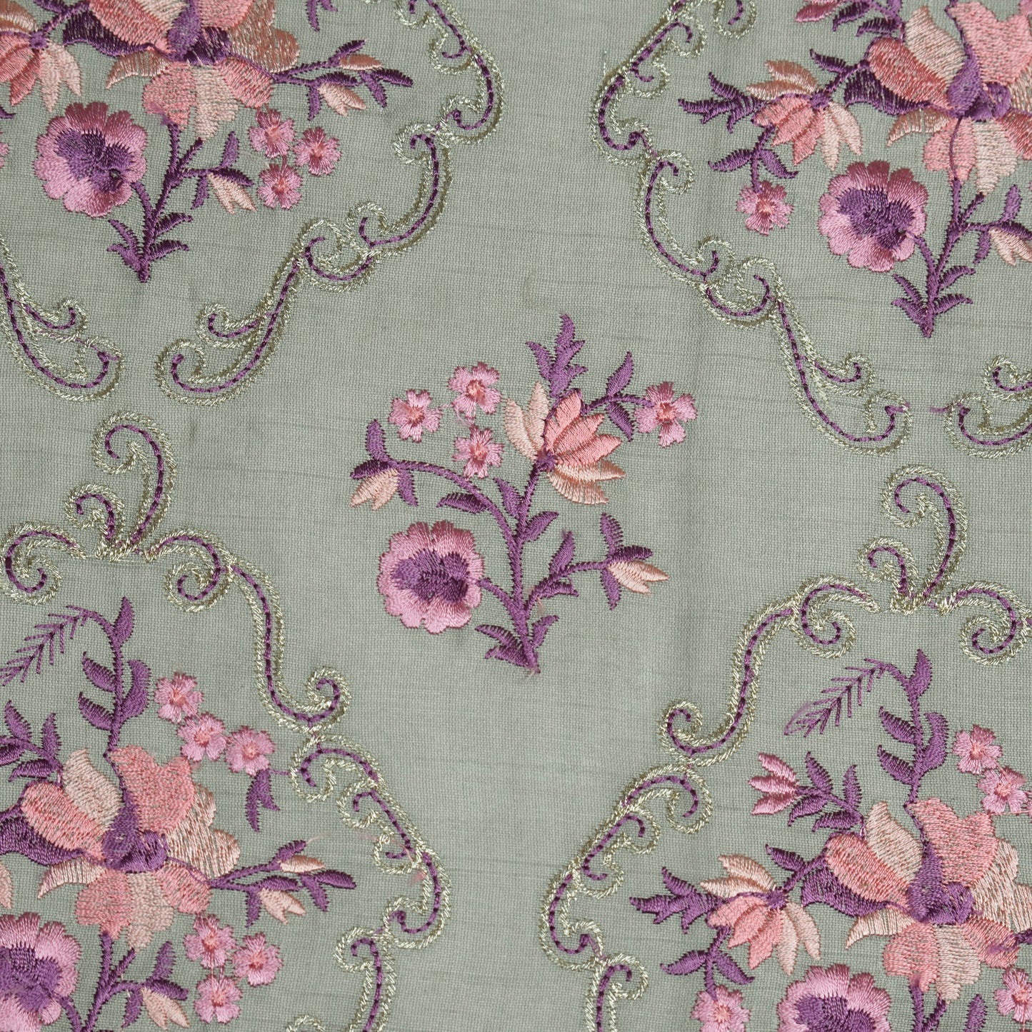 Aliza Mouse Chanderi Embroidered Fabric in Jaal Pattern