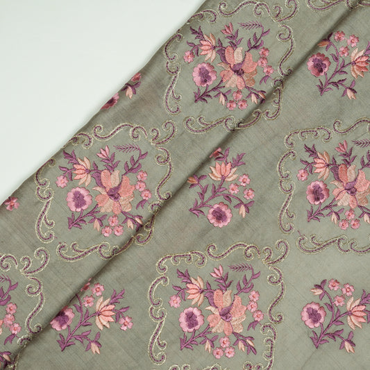 Aliza Mouse Chanderi Embroidered Fabric in Jaal Pattern