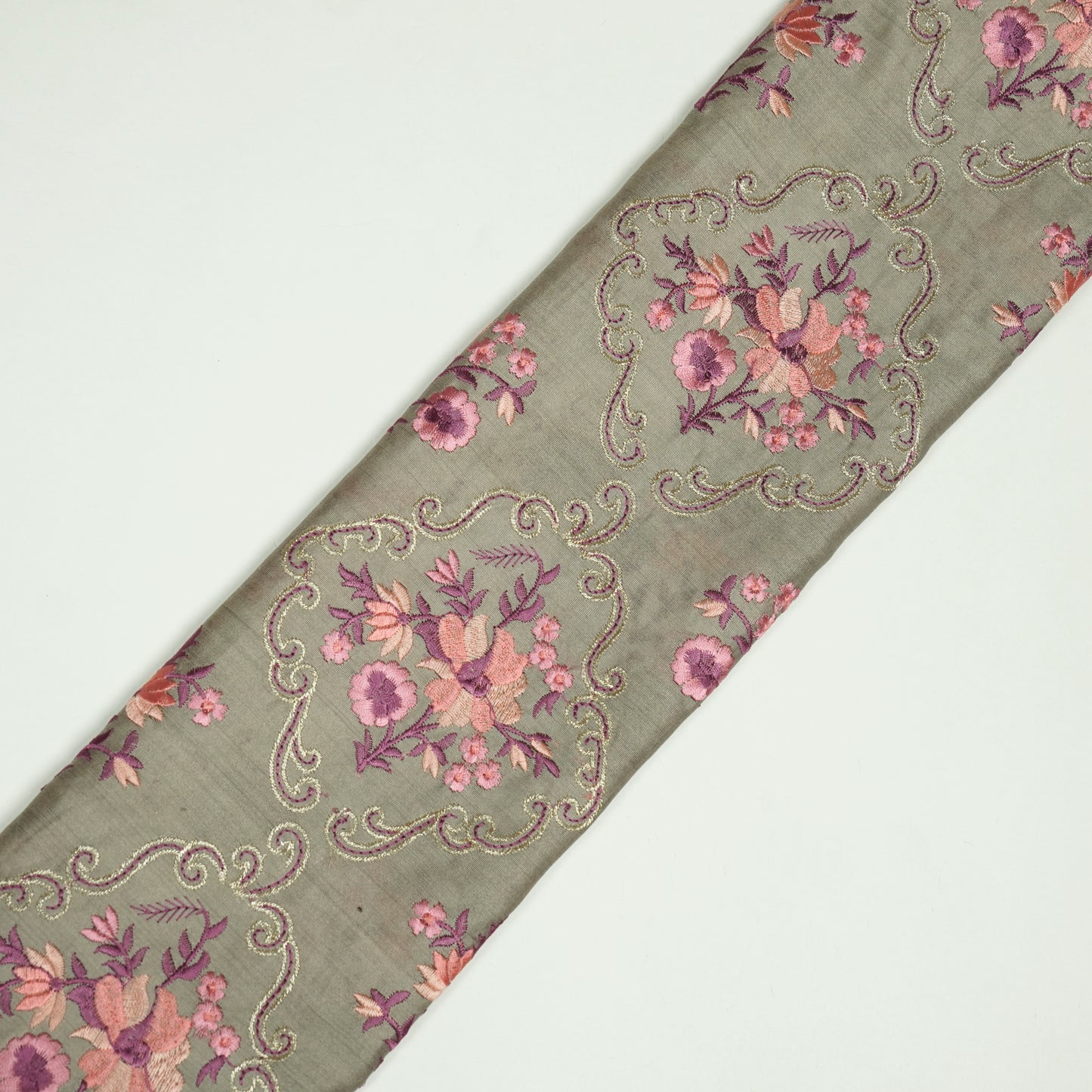 Aliza Mouse Chanderi Embroidered Fabric in Jaal Pattern