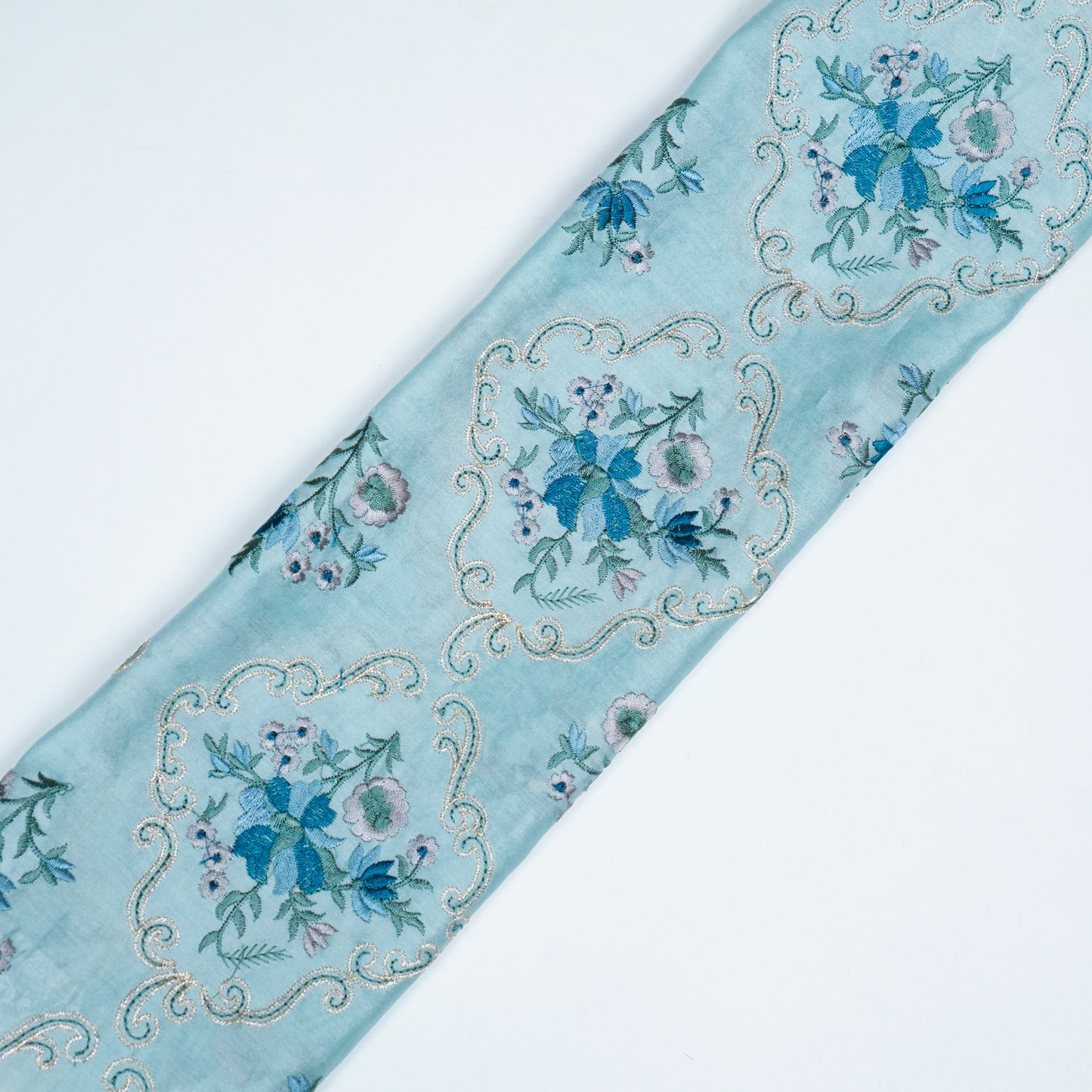 Aliza Aqua Chanderi Embroidered Fabric in Jaal Pattern