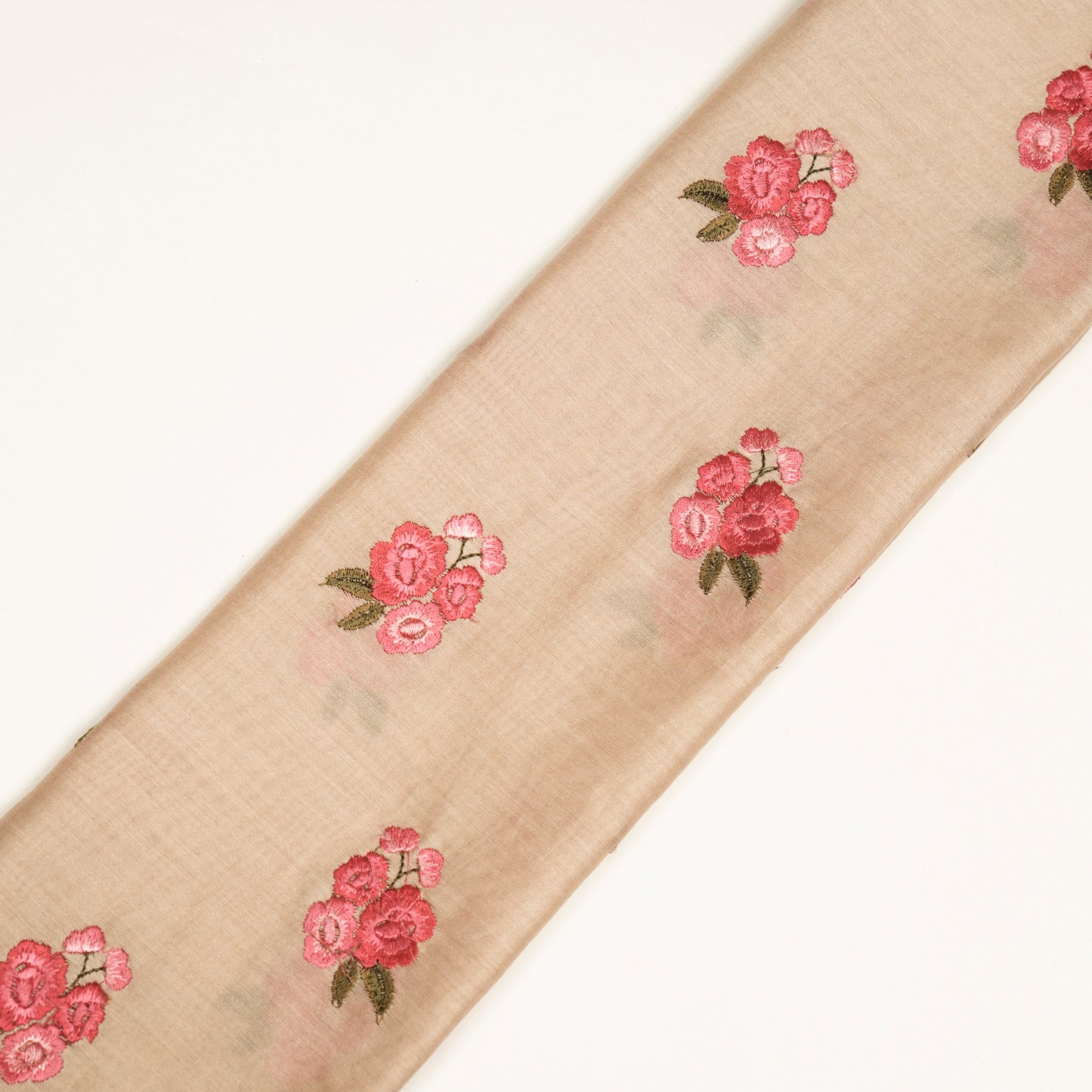 Apnan Beige Chanderi Embroidered Fabric in Buti Pattern