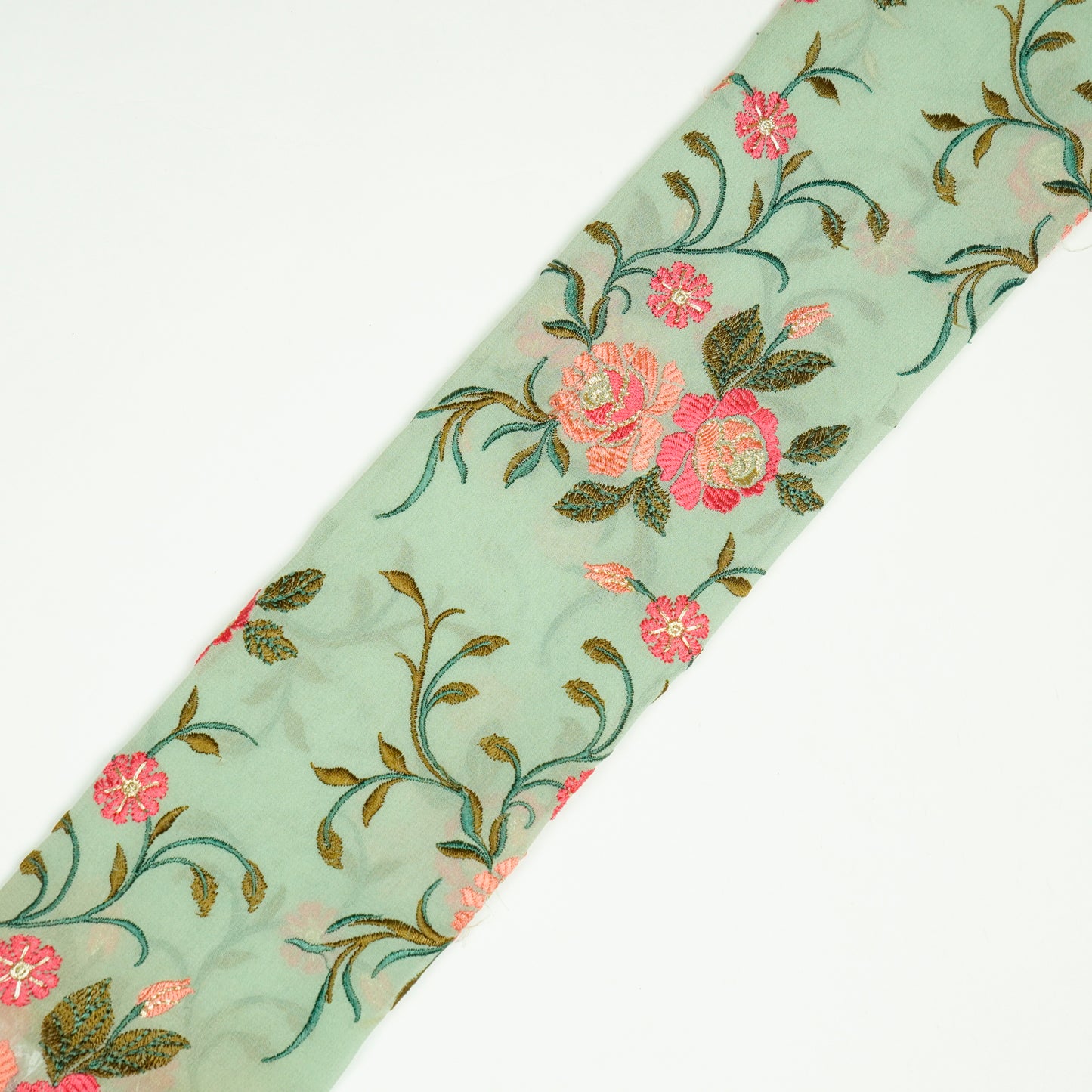 Maheen Sea Green Viscose Georgette Embroidered Fabric in Jaal Pattern