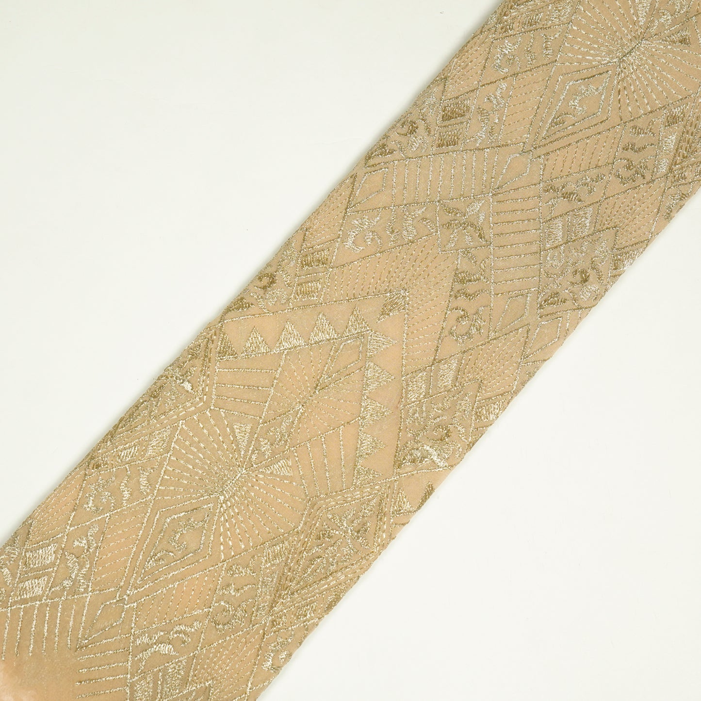 Anam Beige Viscose Georgette Embroidered Fabric in Jaal Pattern