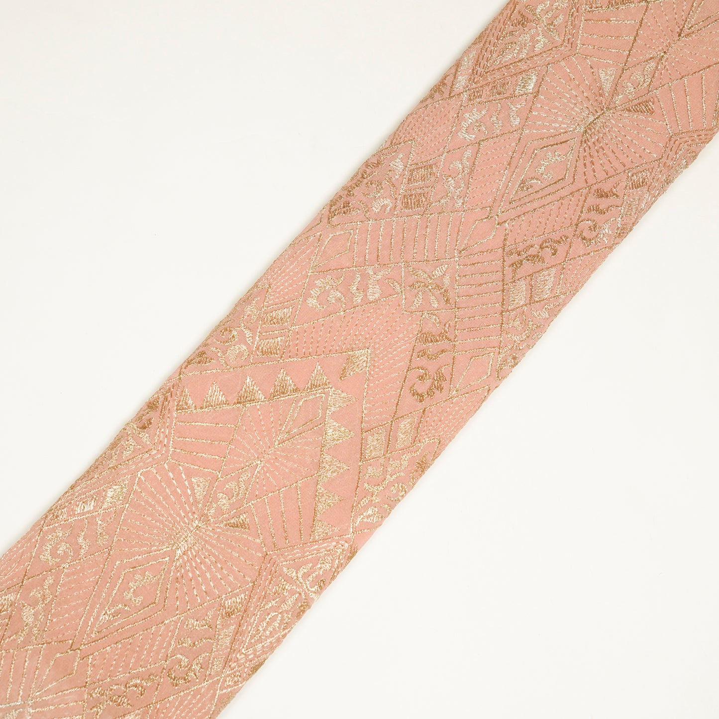 Anam Light Peach Viscose Georgette Embroidered Fabric in Jaal Pattern