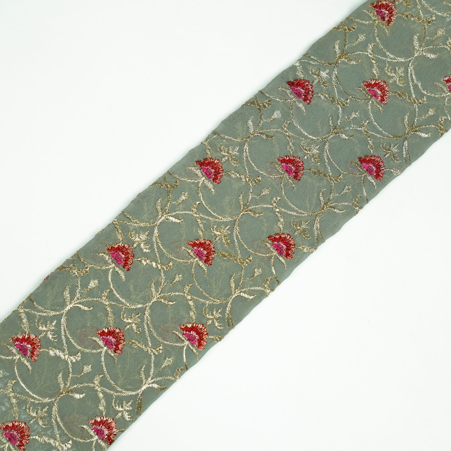 Kashaf Grey Viscose Georgette Embroidered Fabric in Jaal Pattern