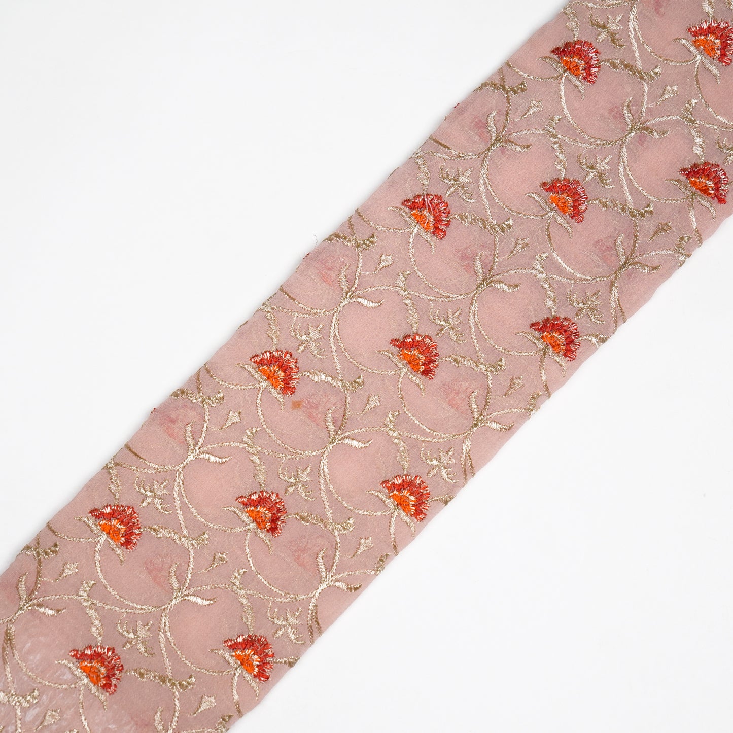 Kashaf Light Peach Viscose Georgette Embroidered Fabric in Jaal Pattern