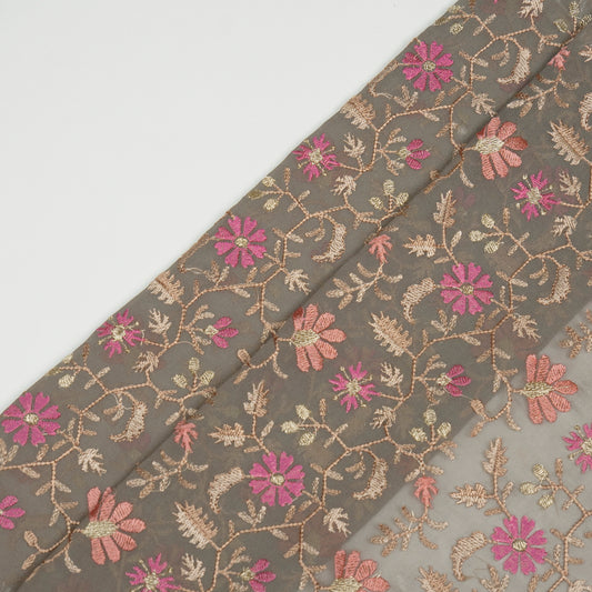 Iqra Mouse Viscose Georgette Embroidered Fabric in Jaal Pattern