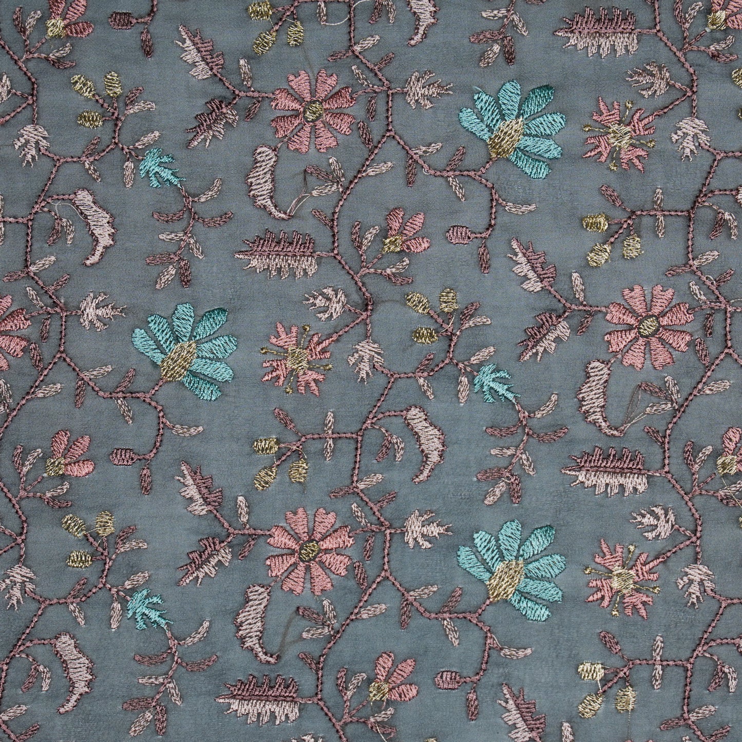 Iqra Charcoal Viscose Georgette Embroidered Fabric in Jaal Pattern