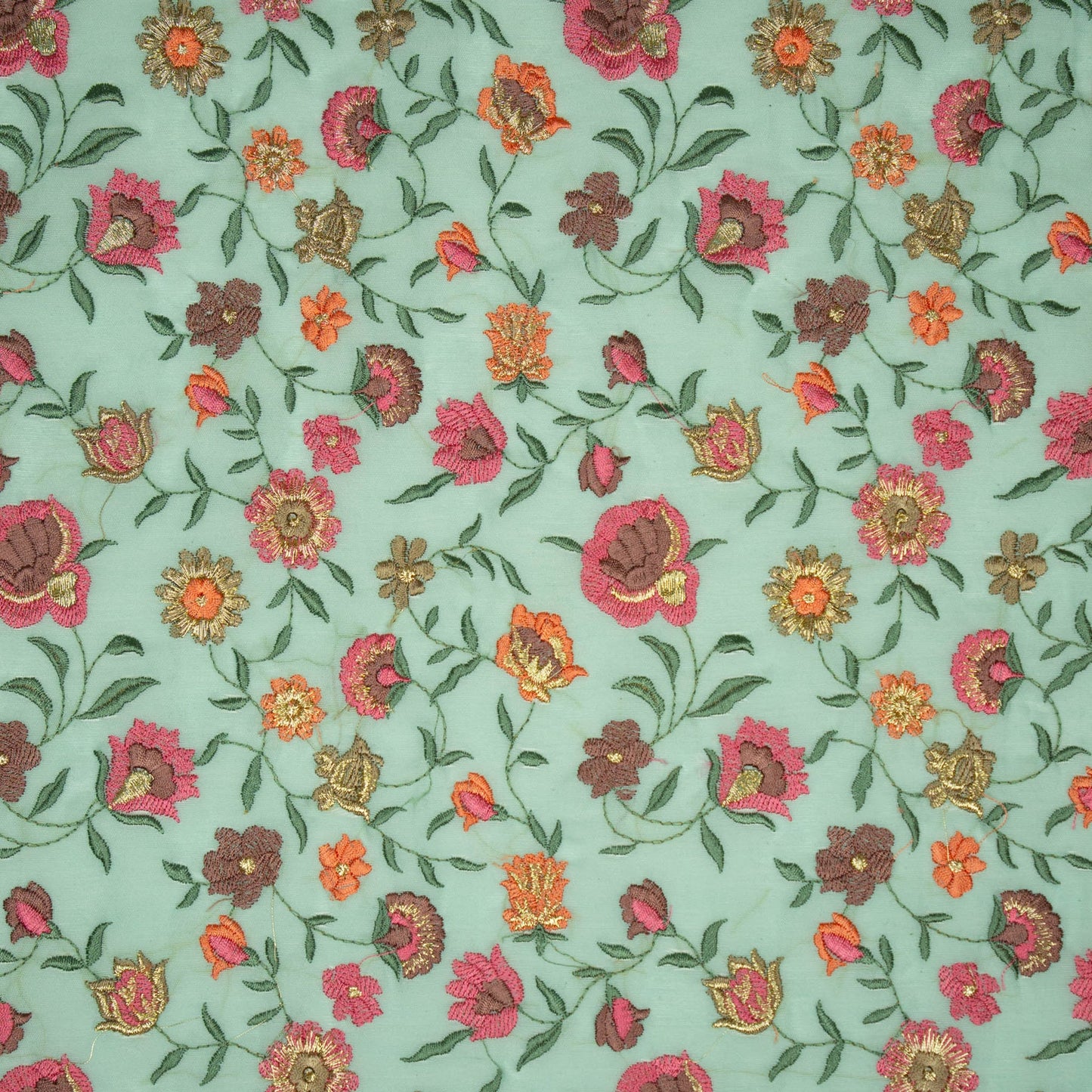 Rajeshwari Light Turquoise Mul Chanderi Embroidered Fabric in Floral Jaal Pattern