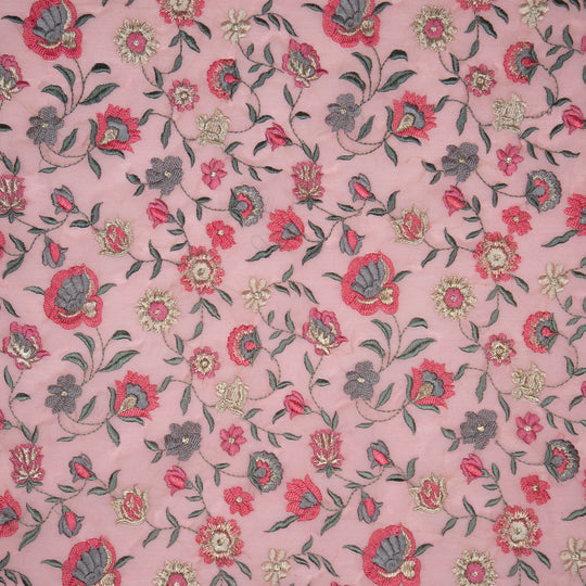 Rajeshwari Gajari Mul Chanderi Embroidered Fabric in Floral Jaal Pattern