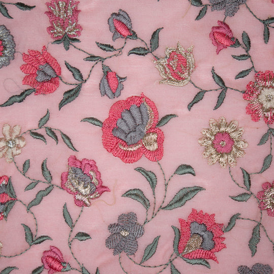 Rajeshwari Gajari Mul Chanderi Embroidered Fabric in Floral Jaal Pattern