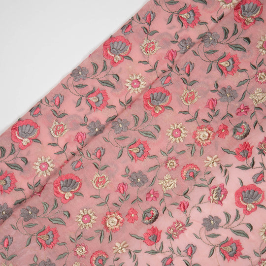 Rajeshwari Gajari Mul Chanderi Embroidered Fabric in Floral Jaal Pattern