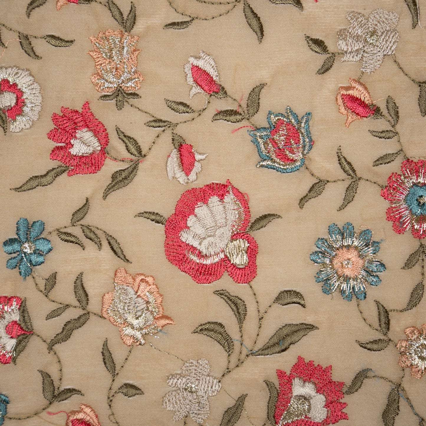 Rajeshwari Almond Mul Chanderi Embroidered Fabric in Floral Jaal Pattern
