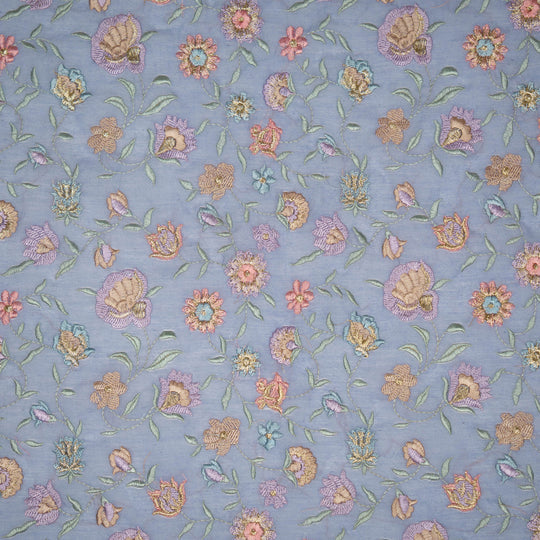 Rajeshwari Mauve Mul Chanderi Embroidered Fabric in Floral Jaal Pattern