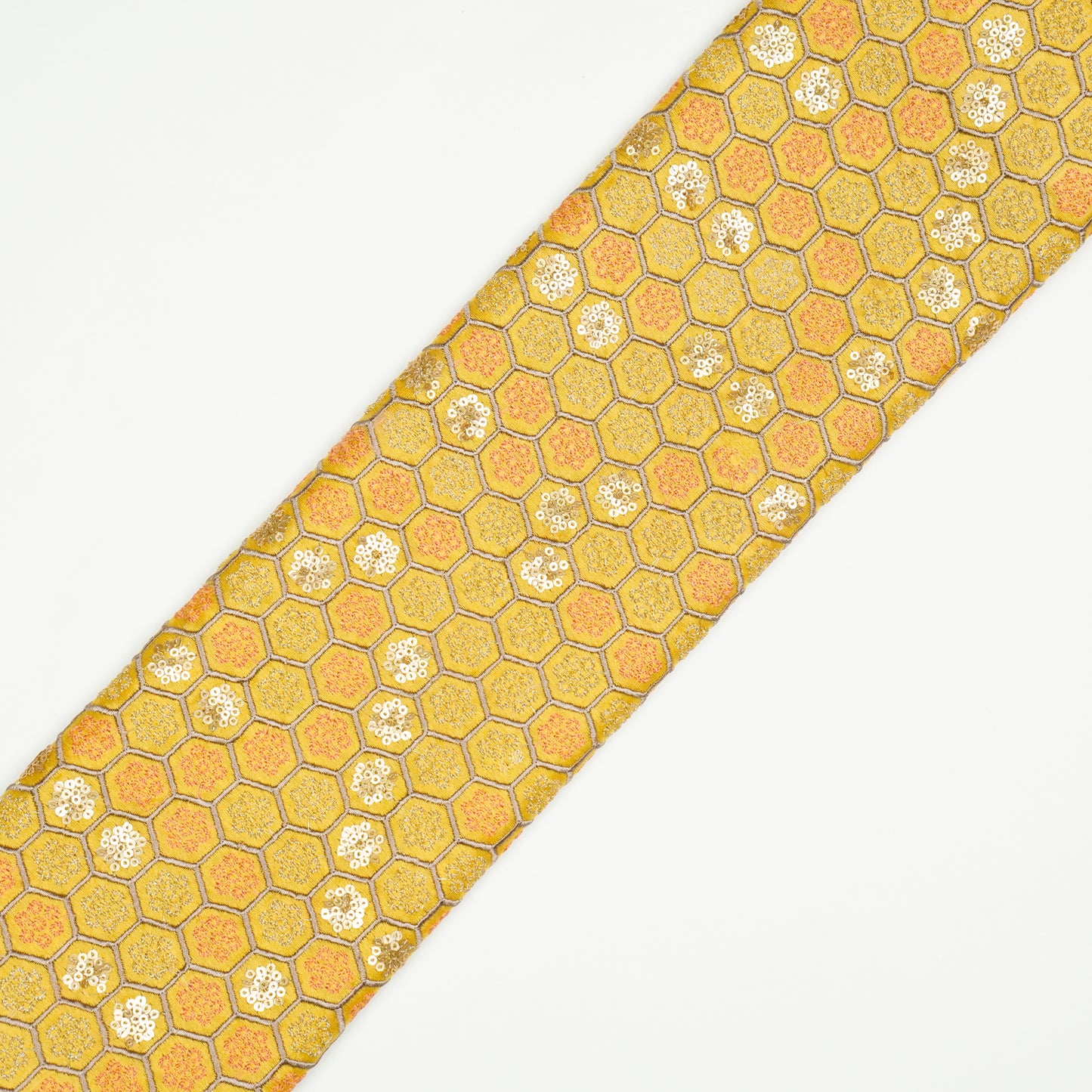 Humaira Gold Chanderi Embroidered Fabric in Jaal Pattern