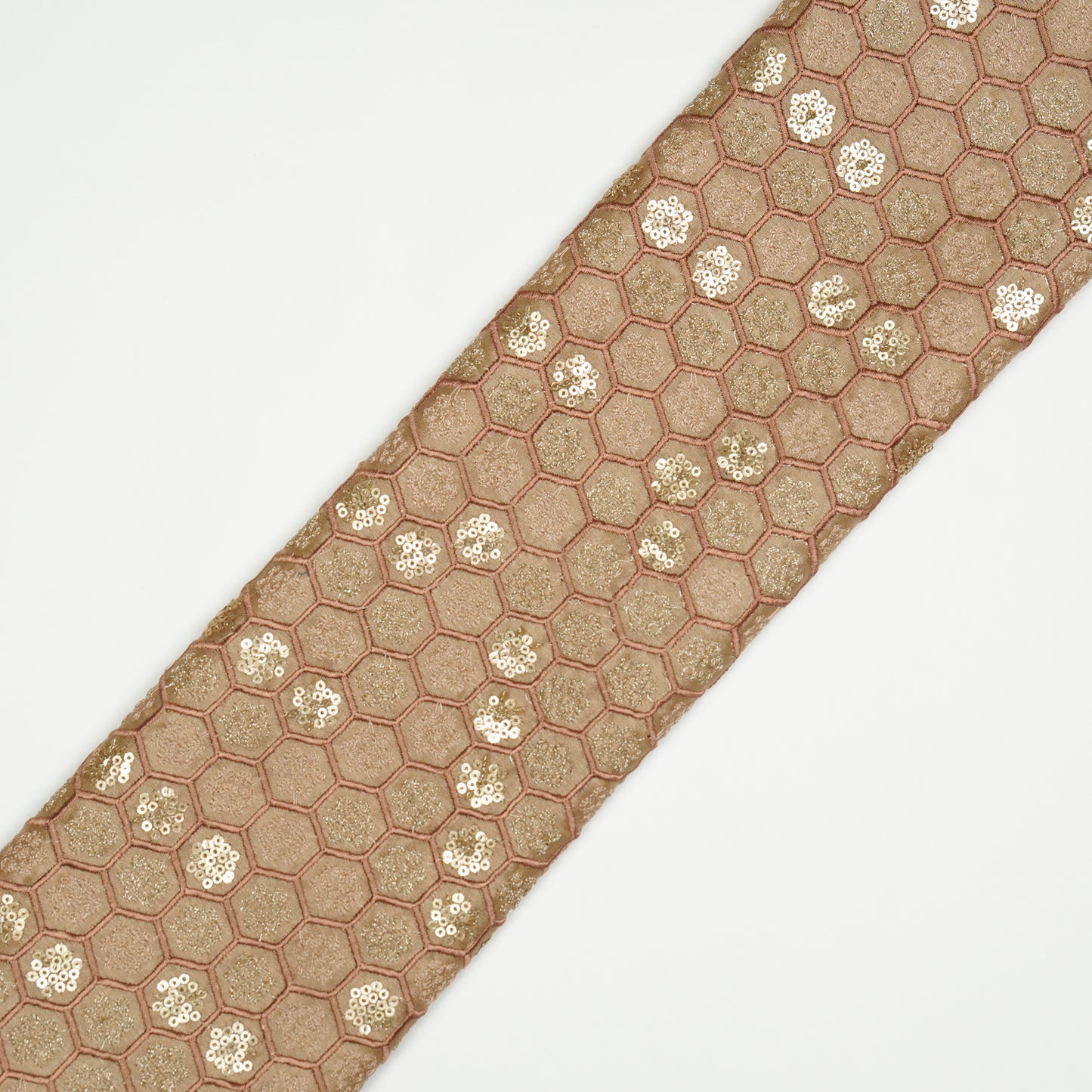 Humaira Almond Chanderi Embroidered Fabric in Jaal Pattern