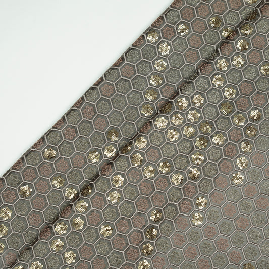 Humaira Mouse Chanderi Embroidered Fabric in Jaal Pattern
