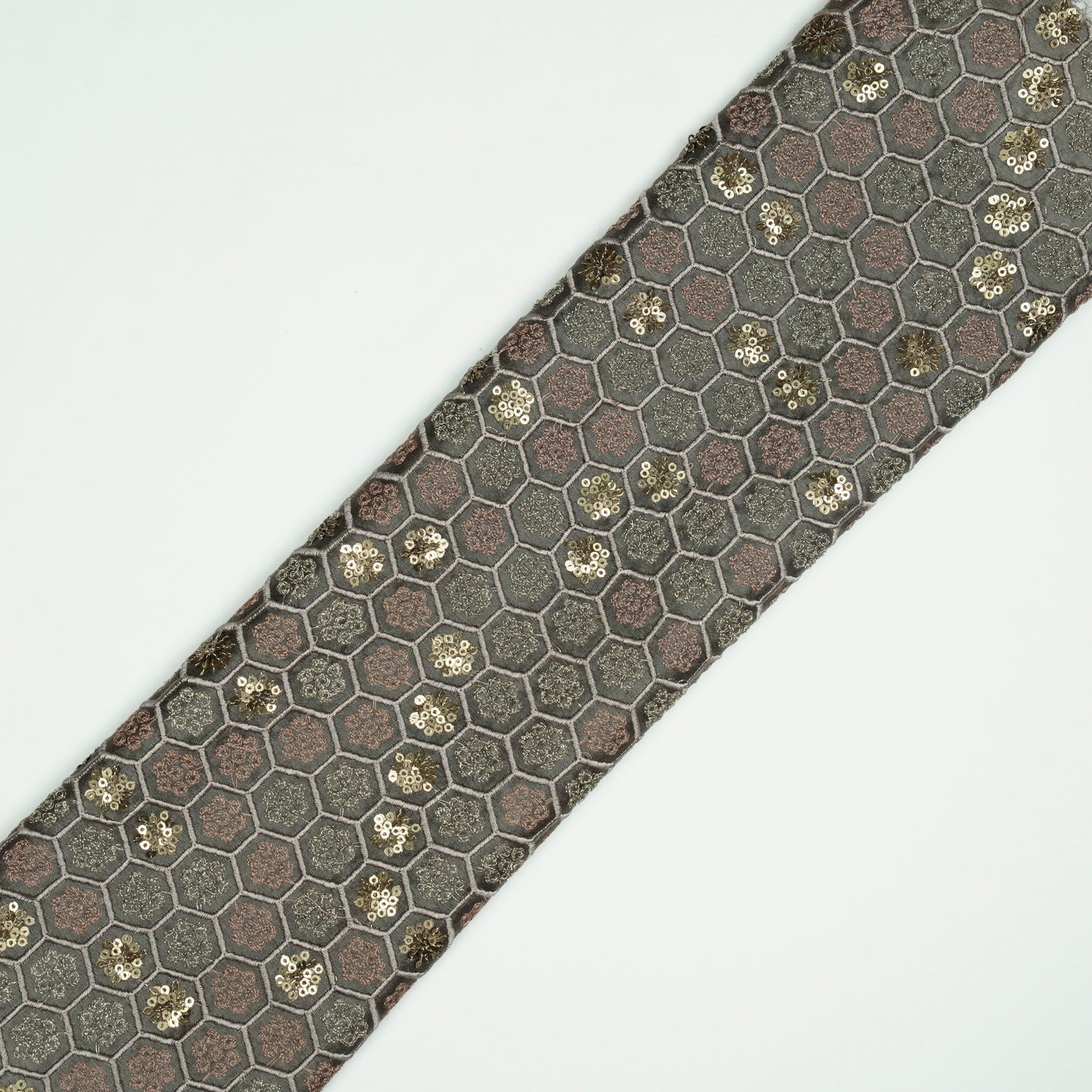 Humaira Mouse Chanderi Embroidered Fabric in Jaal Pattern