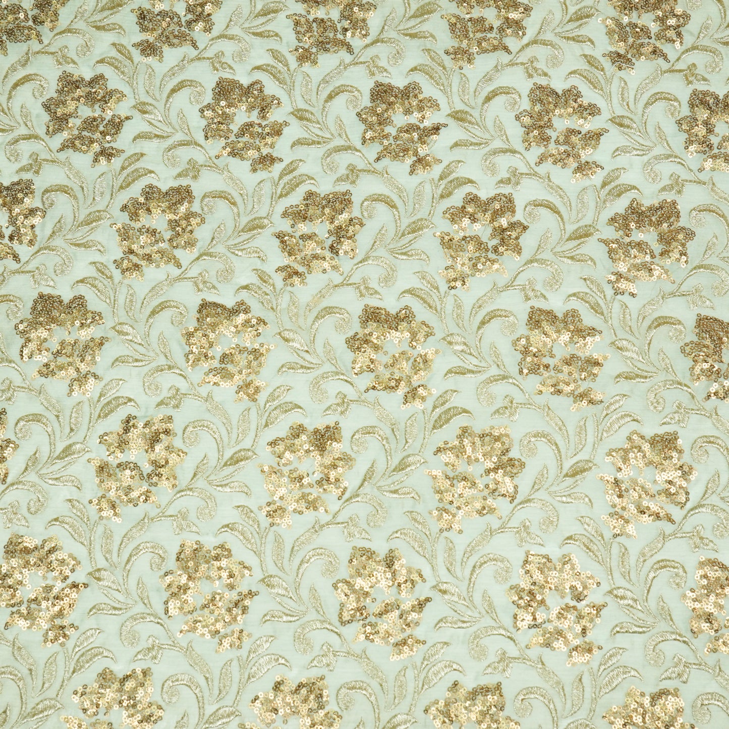 Mishal Sea Green Chanderi Embroidered Fabric in Jaal Pattern