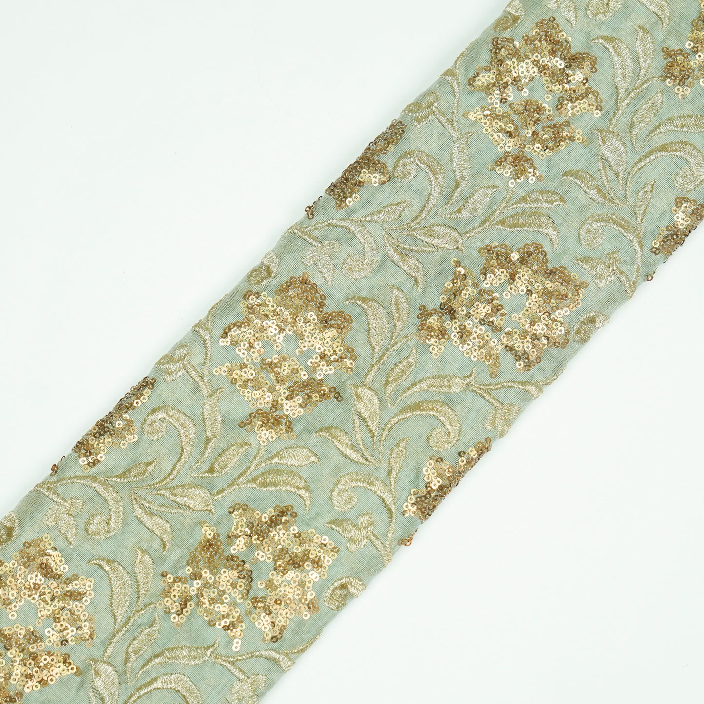 Mishal Sea Green Chanderi Embroidered Fabric in Jaal Pattern