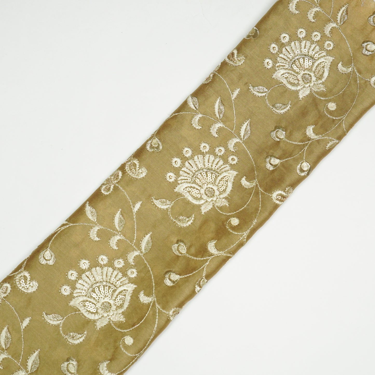 Aatiya Beige Chanderi Embroidered Fabric in Jaal Pattern