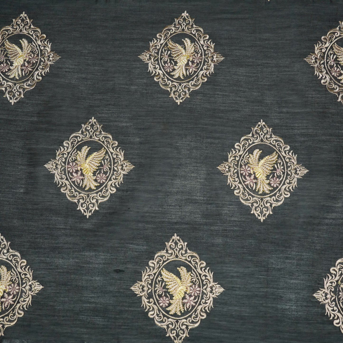 Tilaka Black Chanderi Embroidered Fabric in Buta