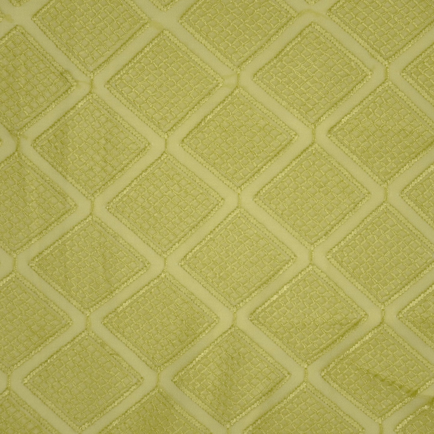 Shaheen Lime Green Viscose Georgette Embroidered Fabric in Geometric Jaal Pattern