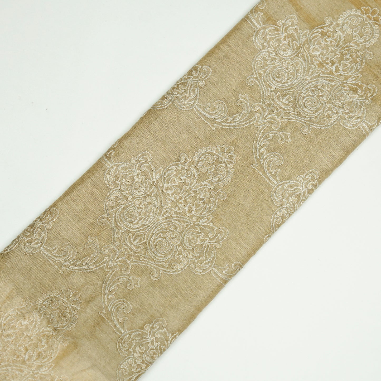 Aleeza Beige Chanderi Embroidered Fabric in Jaal Pattern