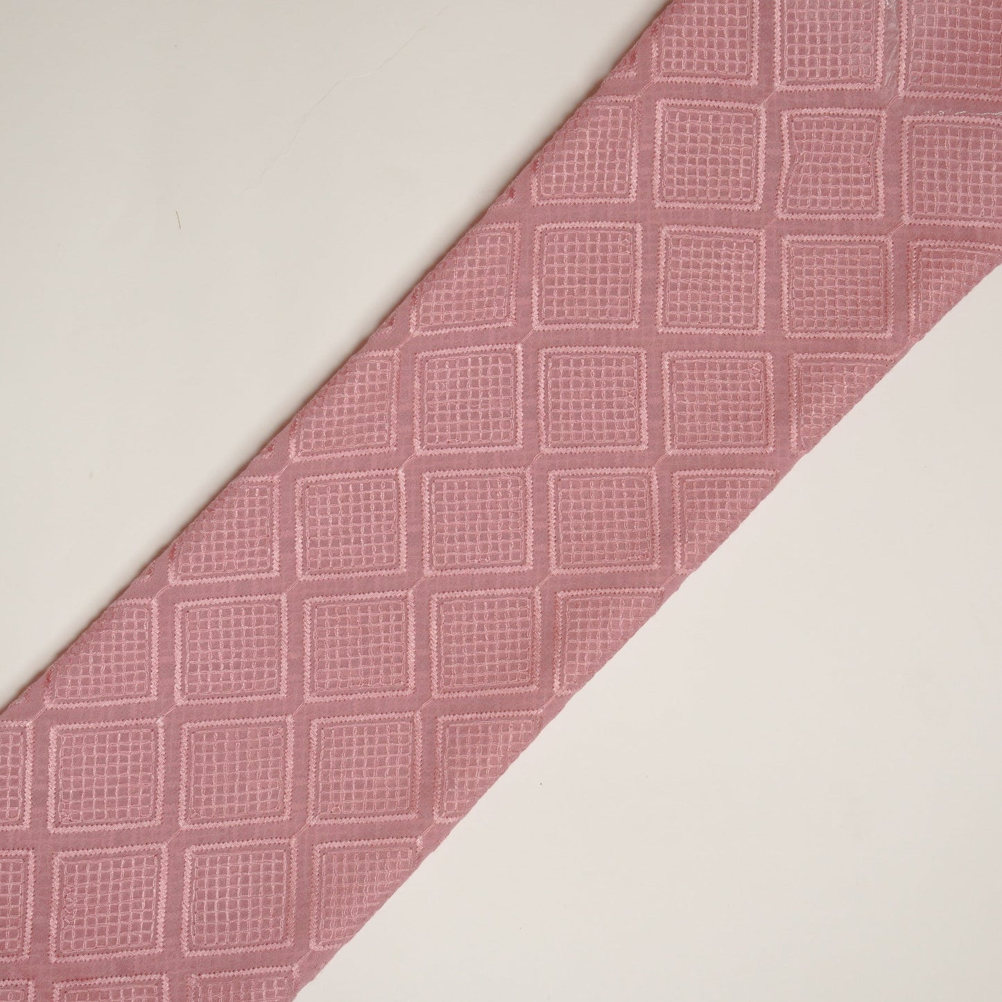 Shaheen Deep Pink Viscose Georgette Embroidered Fabric in Geometric Jaal Pattern