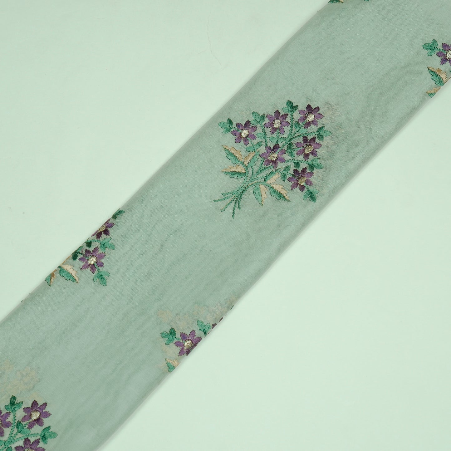 Urwa Aqua Mul Chanderi Embroidered Fabric in Buta Pattern