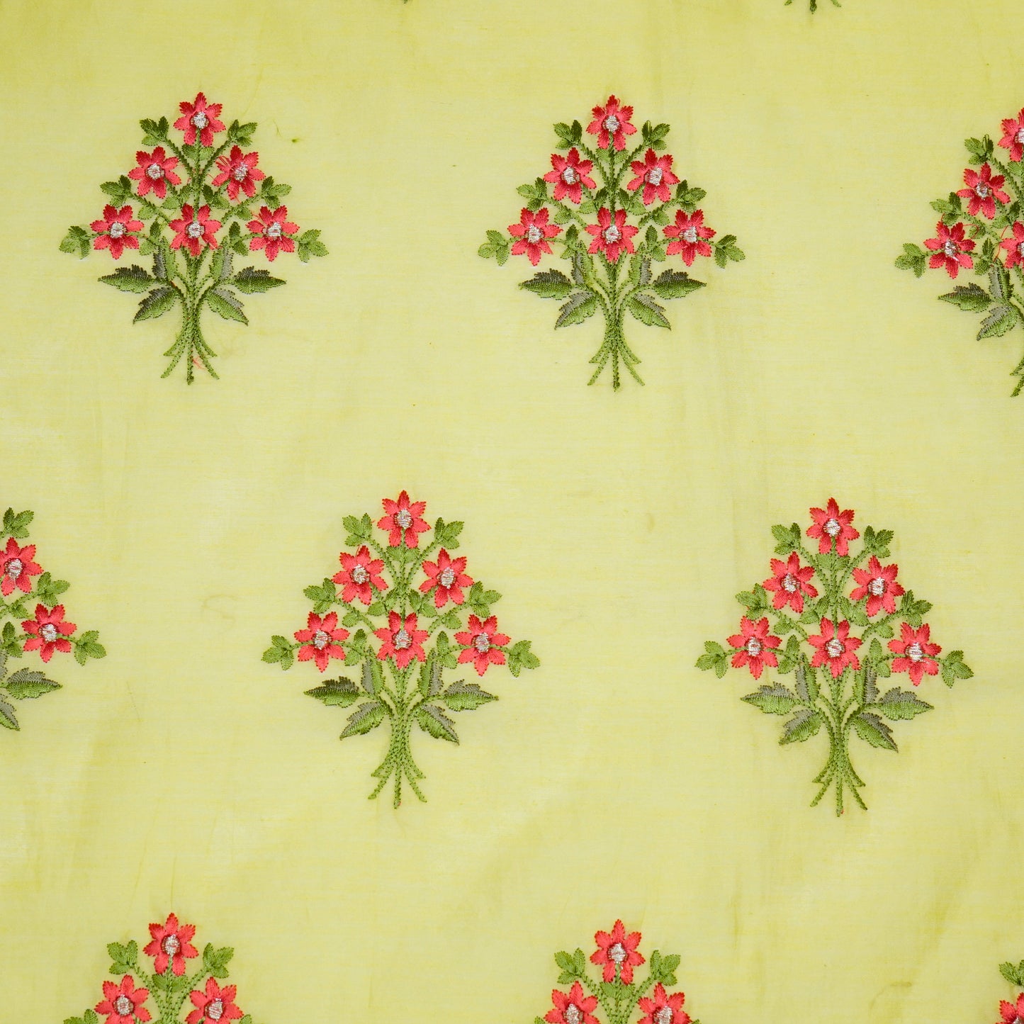Urwa Lemon Mul Chanderi Embroidered Fabric in Buta Pattern