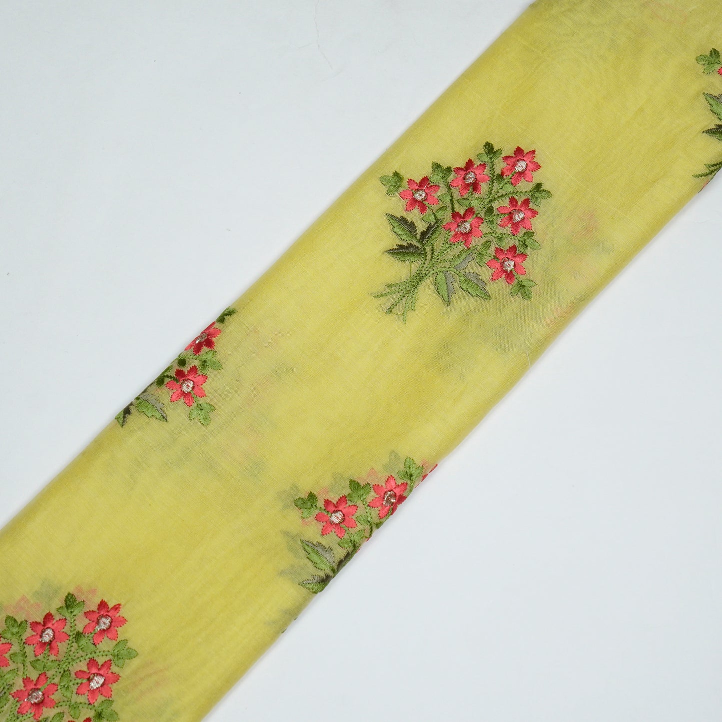 Urwa Lemon Mul Chanderi Embroidered Fabric in Buta Pattern