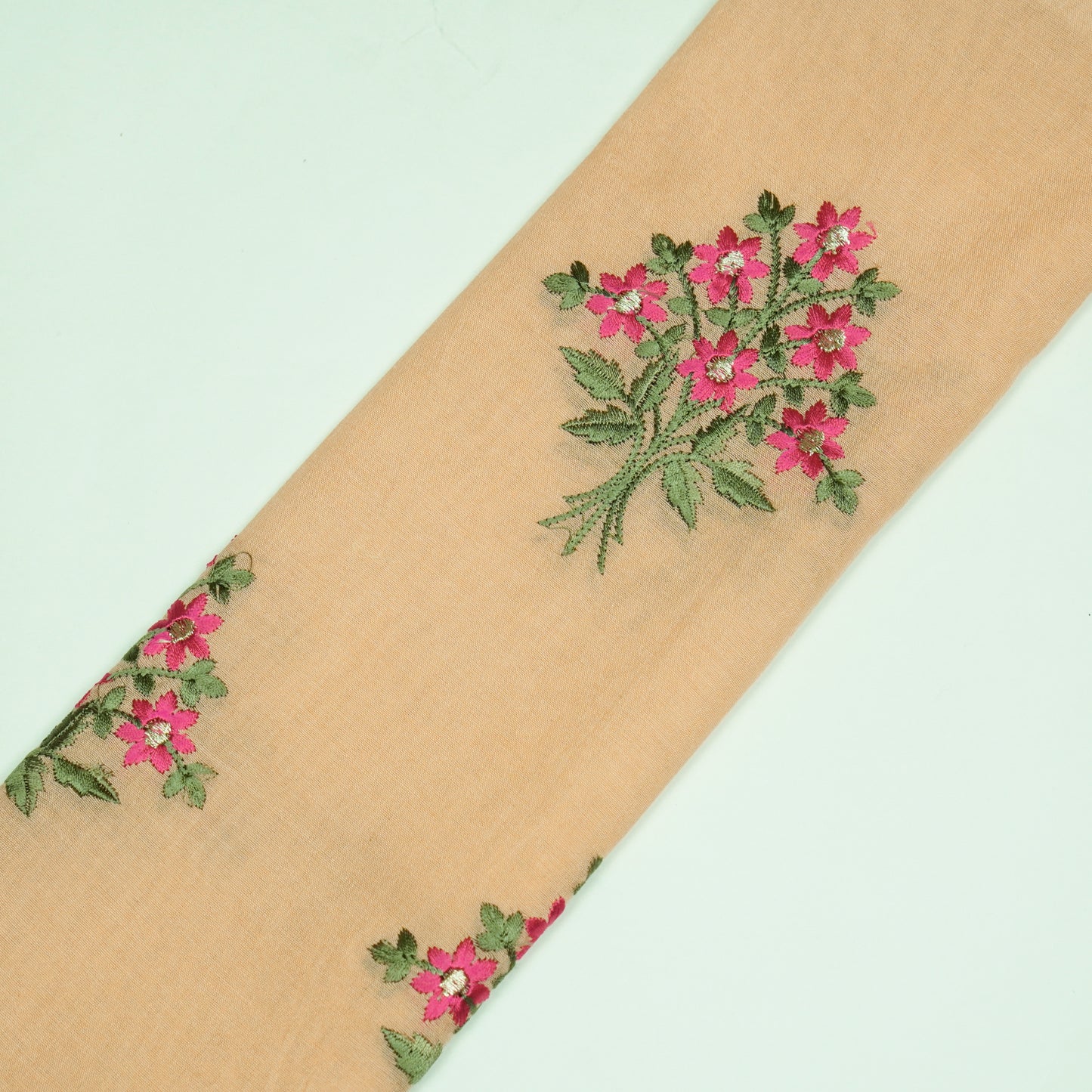 Urwa Peach Mul Chanderi Embroidered Fabric in Buta Pattern