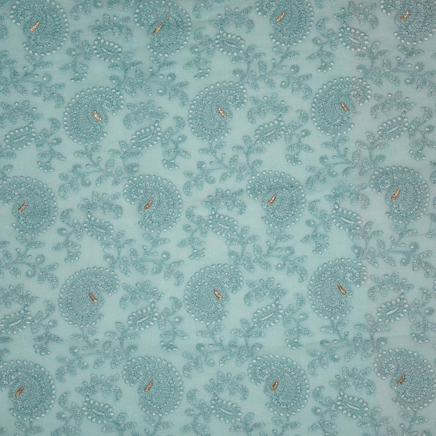 Ekani Light Blue Viscose Georgette Embroidered Fabric in Jaal Pattern