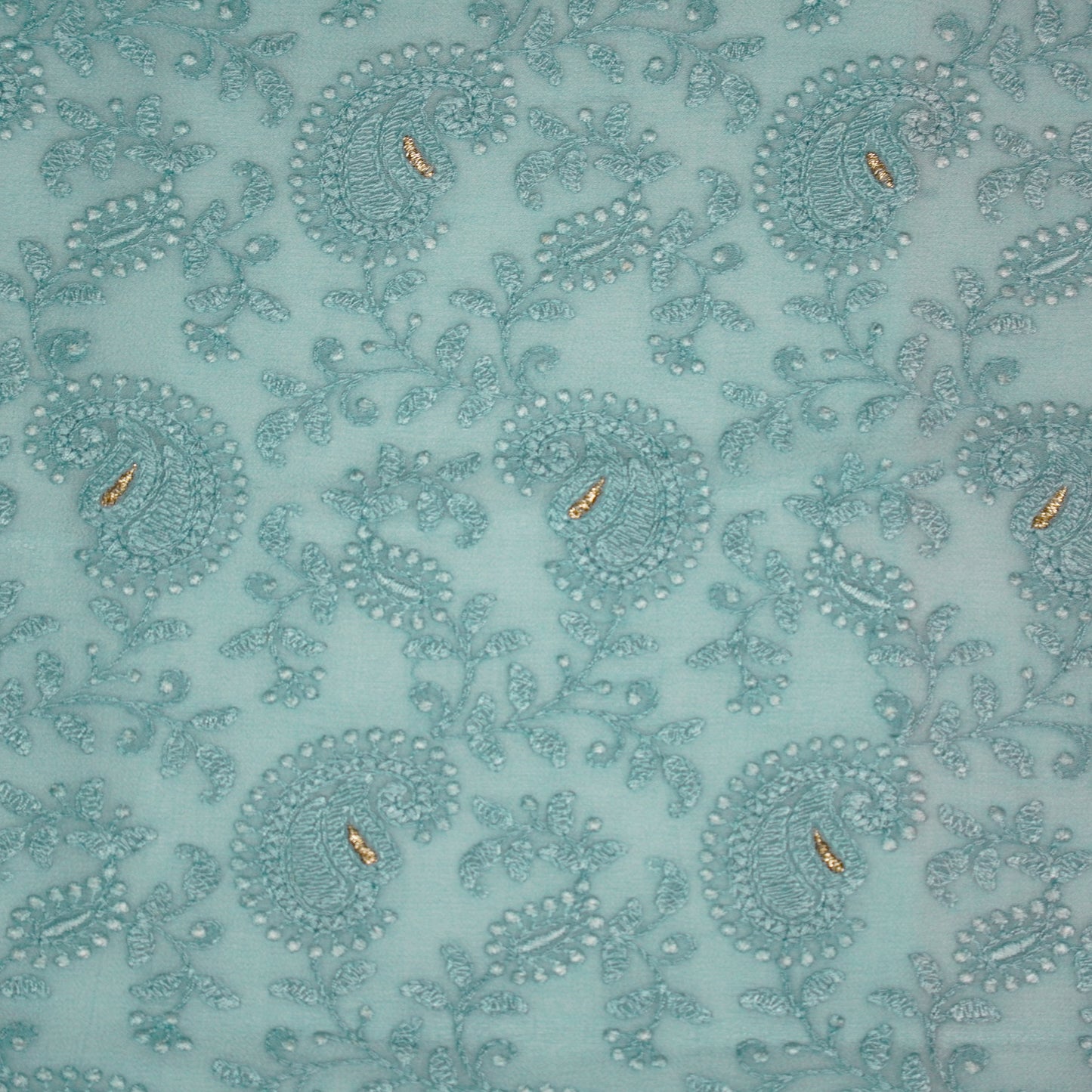 Ekani Light Blue Viscose Georgette Embroidered Fabric in Jaal Pattern