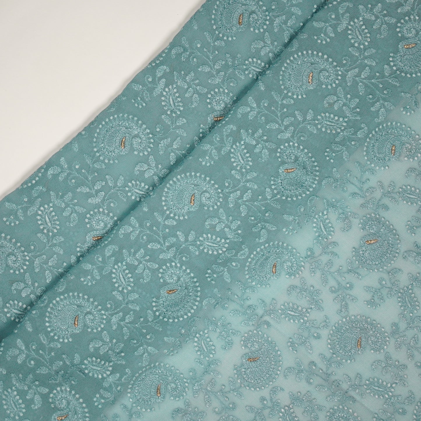 Ekani Light Blue Viscose Georgette Embroidered Fabric in Jaal Pattern