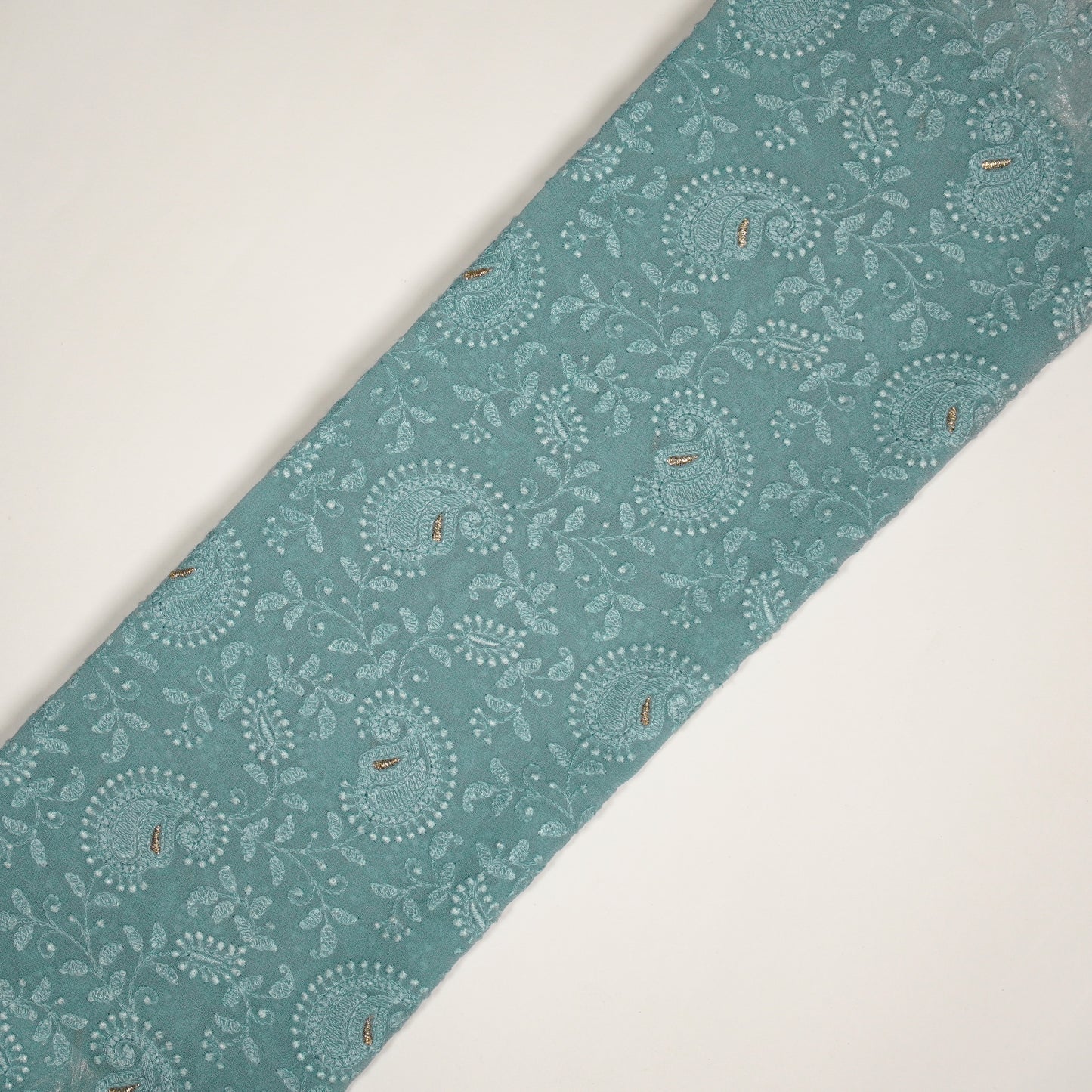Ekani Light Blue Viscose Georgette Embroidered Fabric in Jaal Pattern