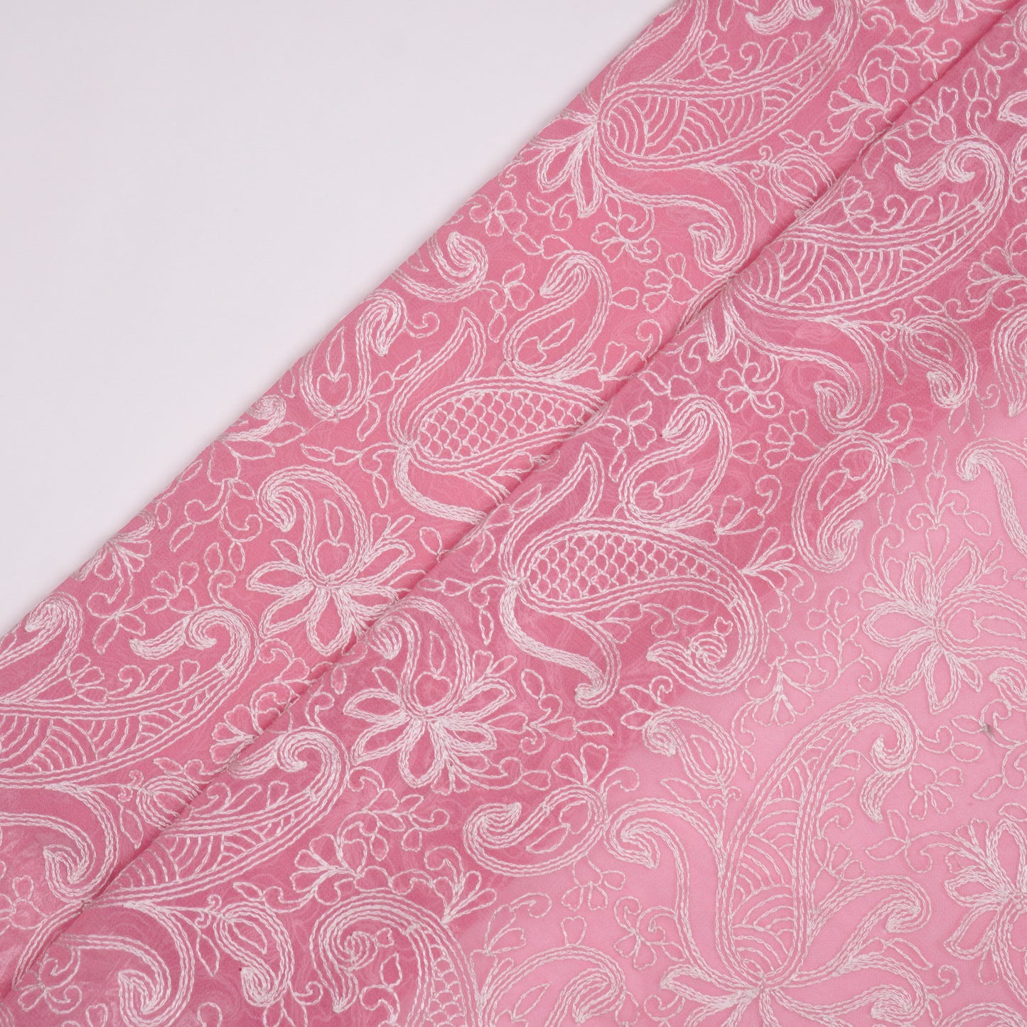 Arib Pink Mul Chanderi Embroidered Fabric in Jaal Pattern