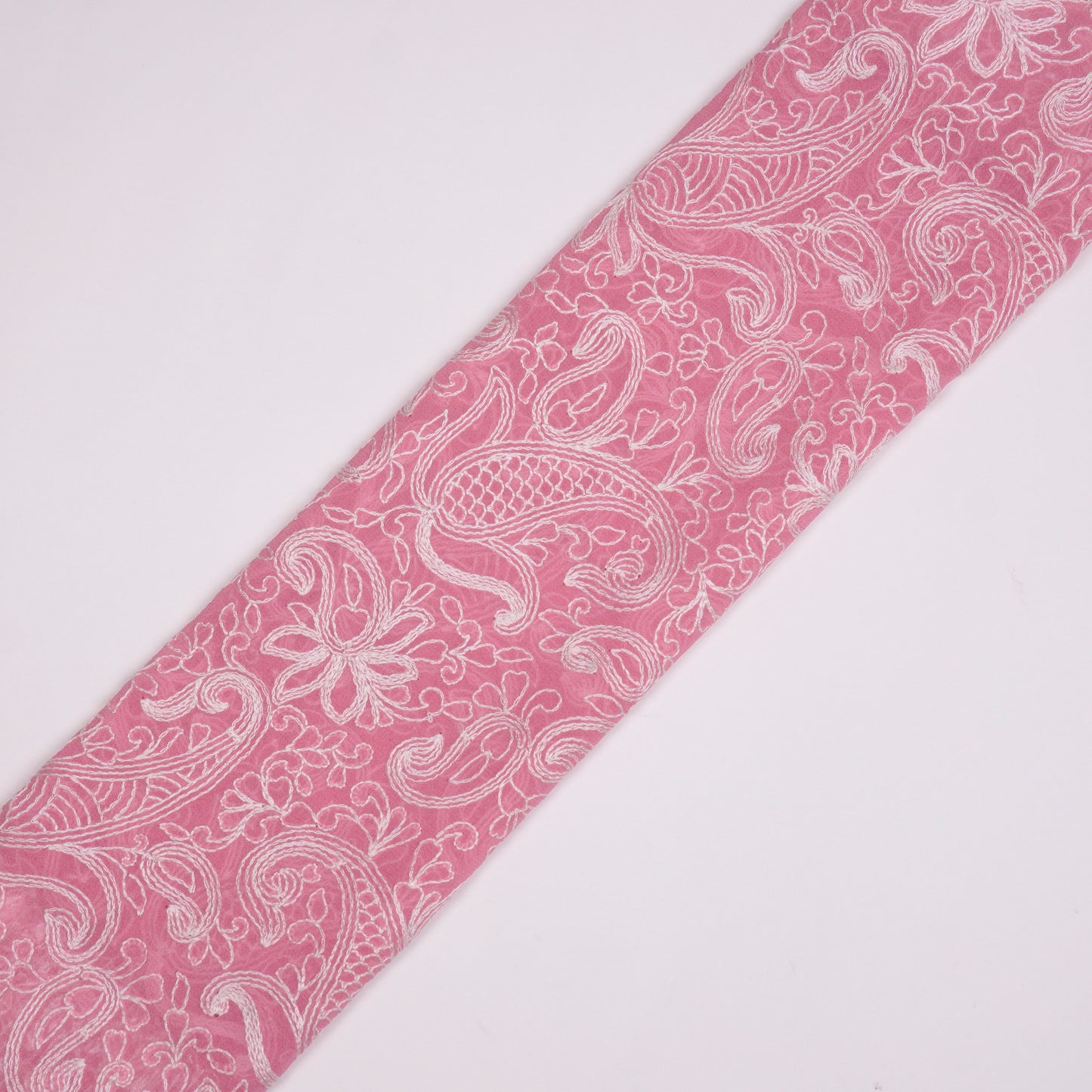 Arib Pink Mul Chanderi Embroidered Fabric in Jaal Pattern
